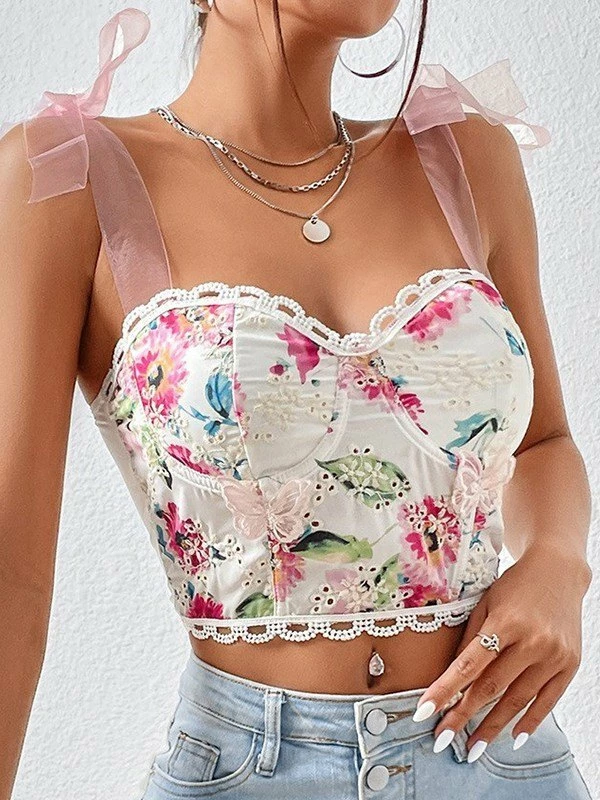 Emmiol Tie Strap Broderie Lace Corset Top - Image 3