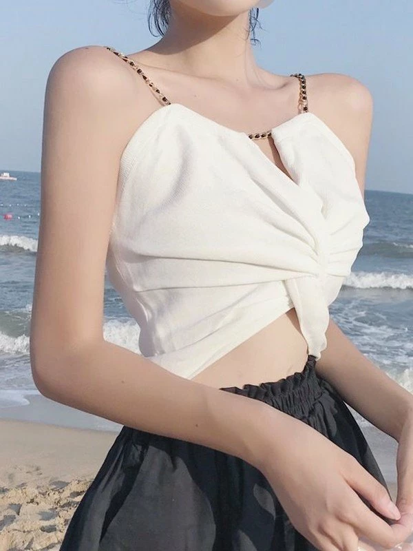 Emmiol Chain Strap Twisted Crop Cami Top